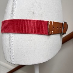 Vintage Red Canvas Brown Leather Belt Silver Buckle Preppy Statement