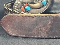 Braided Nylon And Leather Belt With Silver Turquoise Coral Belt Buckle 35097-11