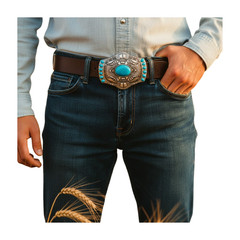 Men Women Silver Big Metal Belt Buckle Southwestern Fashion Turquoise Blue Beads
