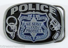 BELT BUCKLES Police Law Enforcement Cuffs Gun Silver Gray Blue Black Oval NWOT!