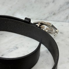 GUCCI Pre-Owned Interlocking Leather Belt Black Silver