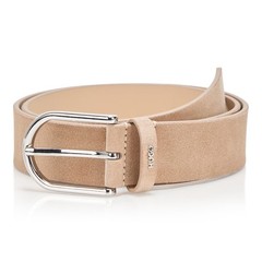 HUGO Zoey Round Buckle Suede Belt 30 30, Beige Butternut