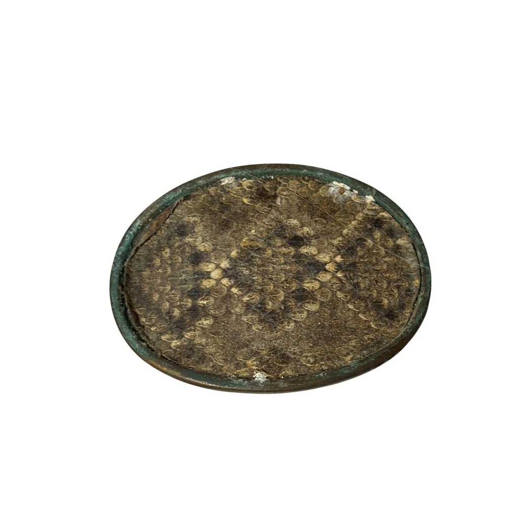 Men&rsquo;s Oval Belt Buckle Brown Tan Snakeskin Inlay Western Rustic Bronze Tone