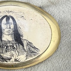 Vintage Etched Resin Buckle Native American Gold Tone Baron Buckles