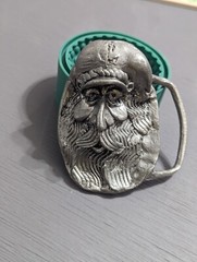 Vtg. Herman Black Metal Craft Belt Buckle, Nouveau Indiana  » Old Sailor Head »