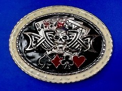 Lucky Gambling Skull Straight Flush Poker Playing Card 4 Queen&rsquo;s Belt Buckle
