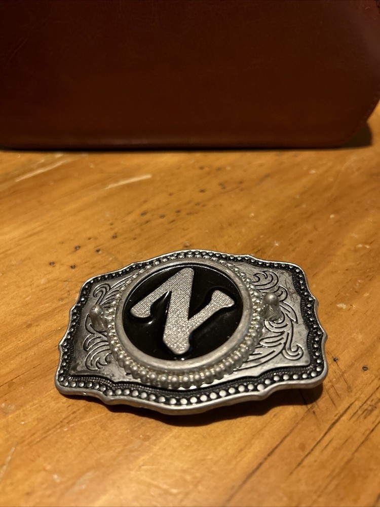 Belt Buckle Letter N Black Silver Tone Buckle – Made in USA –