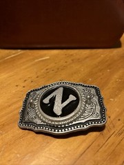 Belt Buckle Letter N Black Silver Tone Buckle – Made in USA –