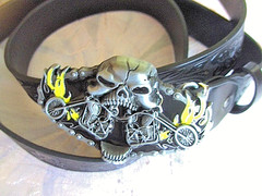 THE EYE CATCHER: GOTHIC BIKER BELT SKULL 2 BIKES BUCKLE NEW