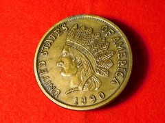 VINTAGE 2 3/8&Prime; ACROSS 1890 INDIAN HEAD CENT PENNY BRASS BELT BUCKLE