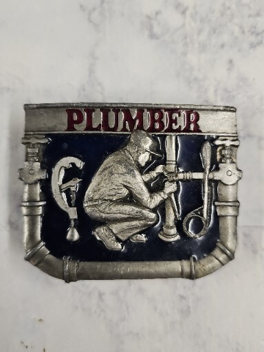 Vintage 1991 C & J Inc Plumber Color Belt Buckle – Missing Belt Loop