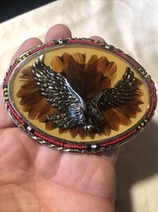 Vintage SSI Diamondback Rattler Eagle USA Belt Buckle Eagle Feathers Beads