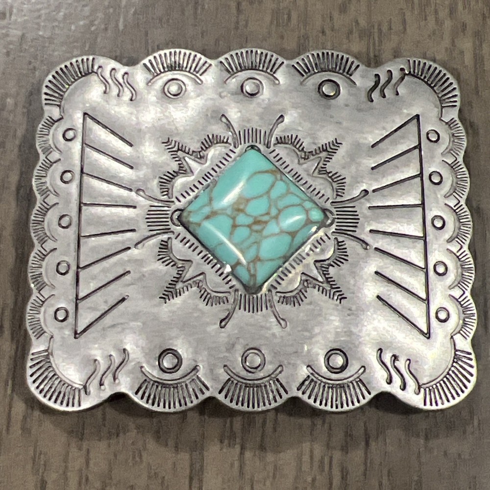 Southwestern Style Turquoise Concho Belt Buckle Western Boho Silver
