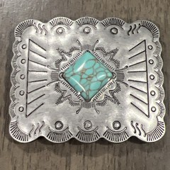 Southwestern Style Turquoise Concho Belt Buckle Western Boho Silver