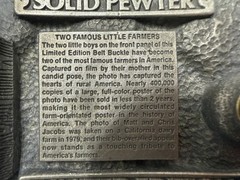 vintage USA made LITTLE FARMERS belt buckle SOLID PEWTER farming WESTERN heavy