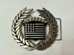 Cadillac Crown Logo Emblem Flag Silver Color Famous Stars & Straps Belt Buckle