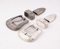 25MM Antique Western Cowboy Flower Engraved Leathercraft Belt Buckle 3-Piece Set