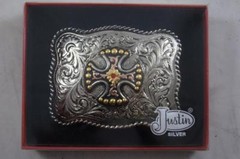 Justin Silver Belt Buckle with a Canterbury Cross 8012253