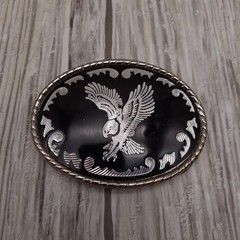 Eagle Belt Buckle Mens One Size Black Silver Oval Western Rope Edge Made USA