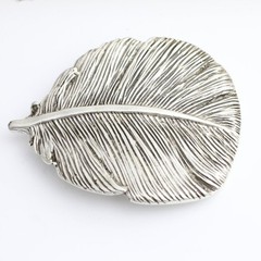 Large Feather Detailed Rustic Silver Vintage Look Oval Belt Buckle