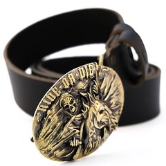 Biker RIDE OR DIE belt buckle with skull and dead horse, Solid brass belt buckle