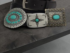 Western Turquoise Belt Buckle | Vintage Silver Cowboy | Rodeo Buckle For Men