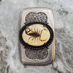 Silver Rectangle Metal Western Belt Buckle Scorpion Inlay Beaded 1.5in Men&rsquo;s
