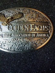 Vintage 1994 Golden Eagles NRA Pewter Belt Buckle Ltd Ed Rifle In Original Box