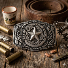 The Great State Of Texas Seal Belt Buckle Matte Silver Finish Texas 3.5&Prime; Buckle