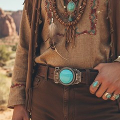 Men Women Western Fashion Belt Buckle Silver Metal Big Turquoise Blue Southern