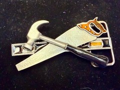 Tools Hammer Saw Meter Stick Carpenters Contractor&rsquo;s Figural Cutout Belt Buckle