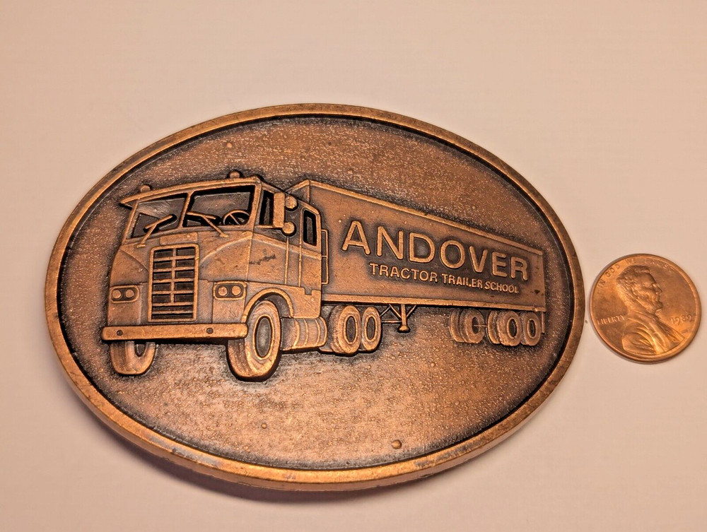 VINTAGE ANDOVER TRACTOR TRAILER SCHOOL BELT BUCKLE