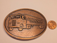 VINTAGE ANDOVER TRACTOR TRAILER SCHOOL BELT BUCKLE