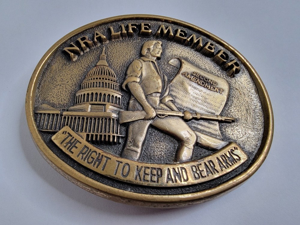 NRA Belt Buckle Large Bronze 2nd Amendment Clasp The Right To Keep And Bear Arms