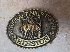 Vintage Cowboy National Finals Rodeo Hesston 1979 Belt Buckle Brass 3D VGUC