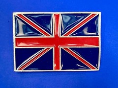 British UK Flag Union Jack Blue & Red Enameled Silver Tone MOBTOWN Belt Buckle