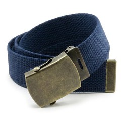 Canvas Web Belt Military Style with Antique Brass Buckle 54&Prime; One Size, Navy