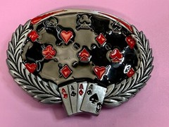 Four Aces Laurel Leaf Playing Card Casino Las Vegas Gambling Gambler Belt Buckle