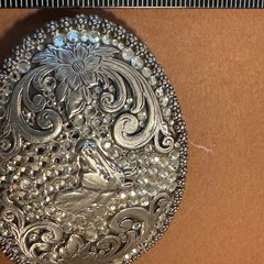 Nocona Silver Horse Head Rhinestone Western Floral Scroll Oval Belt Buckle
