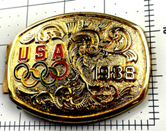VTG. Belt Buckle United States 1988 Olympics Rings Gold-Tone Enamel Colored jh