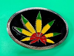 Marijuana Cannabis Pot Leaf Weed Enameled Rasta Colors New 4&Prime; Wide Belt Buckle
