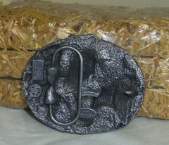 Horse enameled pewter buckle horses saddle gift Made in America USA