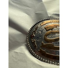 Vintage 1982 PPLBRA All Around Runner Up Sr. Boy Belt Buckle Rodeo Western Ruby