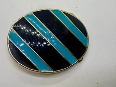 Geometric Enamel Pattern Black Blue Stripes Outlined Hippy Vibe Belt Buckle