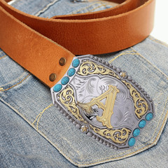 Turquoise Belt Buckle Western Cowboy Rodeo Initial Letters ABCD to Z Belt Buckle
