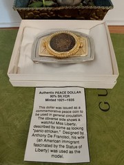 Silver Gold Color REAL 1923 Peace Silver Dollar Rectangle Frame Belt Buckle
