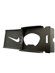 Nike Gun Metal Belt Buckle Cutout Swoosh Logo SilverTone Beer Opener 2.5×1.75”