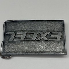 Excel Belt Buckle Metal Pewter tone Raised Lettering Made in USA Vintage