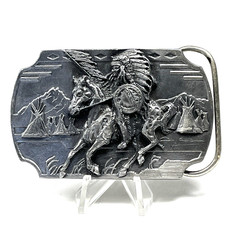 1991 Native American Crazy Horse Sioux Indian Chief Pewter Buckle Arroyo Grande