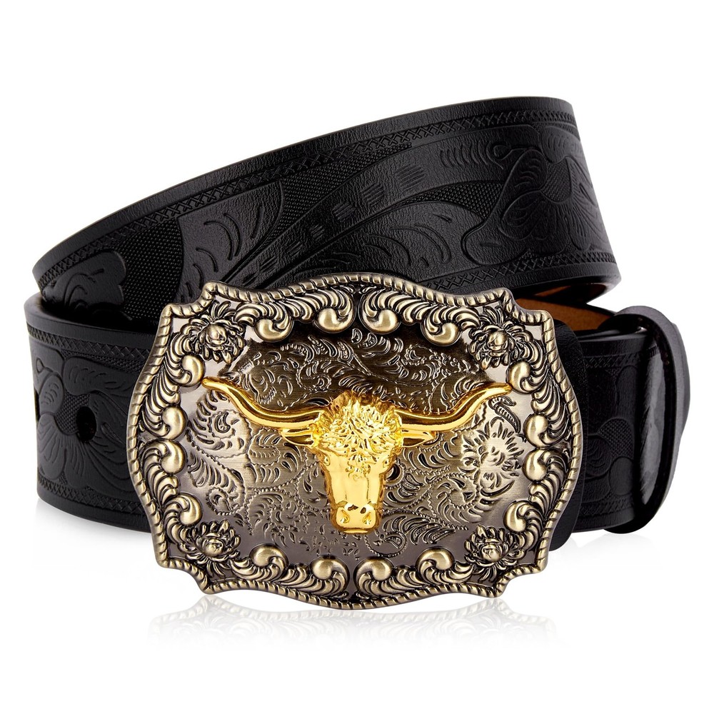 BISON DENIM Men&rsquo;s Western Double Embossed 115cm (36&Prime;-39&Prime;), W71805-2bm-black